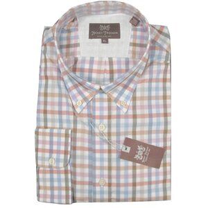 NEW $165 Hickey Freeman Button Front Shirt!  Colorful Check Plaid  Light Weight